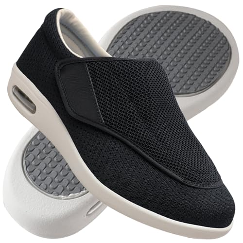 Möge Herren Diabetiker Hausschuhe Extra Breite Diabetiker Schuhe Arthritis Ödem Geschwollene Füße Schuhe Pantoffeln Verstellbar rutschfeste Weit Hausschuhe (Color : Black, Size : 40.5 EU) von Möge