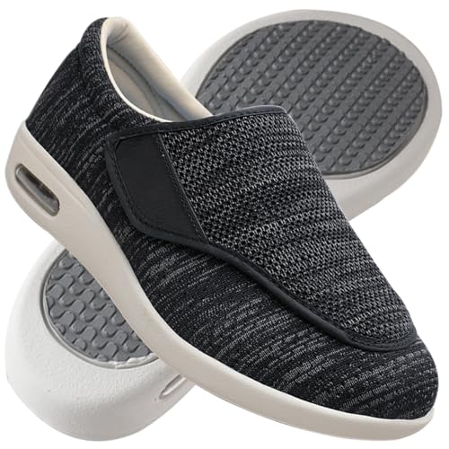 Möge Herren Diabetiker Hausschuhe Extra Breite Diabetiker Schuhe Arthritis Ödem Geschwollene Füße Schuhe Pantoffeln Verstellbar rutschfeste Weit Hausschuhe (Color : BlackGrey, Size : 45 EU) von Möge