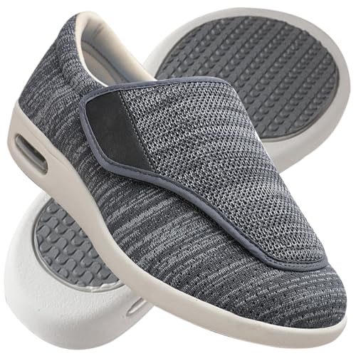 Möge Herren Diabetiker Hausschuhe Extra Breite Diabetiker Schuhe Arthritis Ödem Geschwollene Füße Schuhe Pantoffeln Verstellbar rutschfeste Weit Hausschuhe (Color : Darkgrey, Size : 37 EU) von Möge