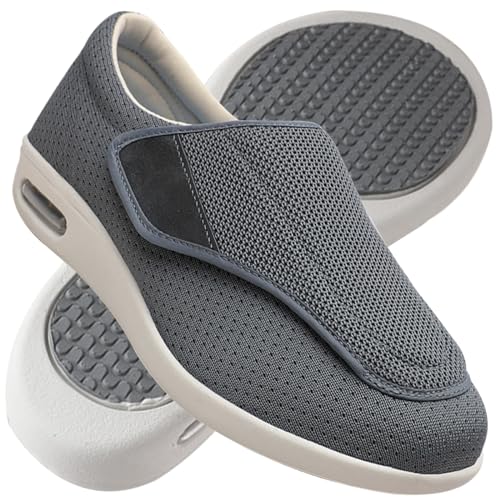 Möge Herren Diabetiker Hausschuhe Extra Breite Diabetiker Schuhe Arthritis Ödem Geschwollene Füße Schuhe Pantoffeln Verstellbar rutschfeste Weit Hausschuhe (Color : Gray, Size : 35 EU) von Möge