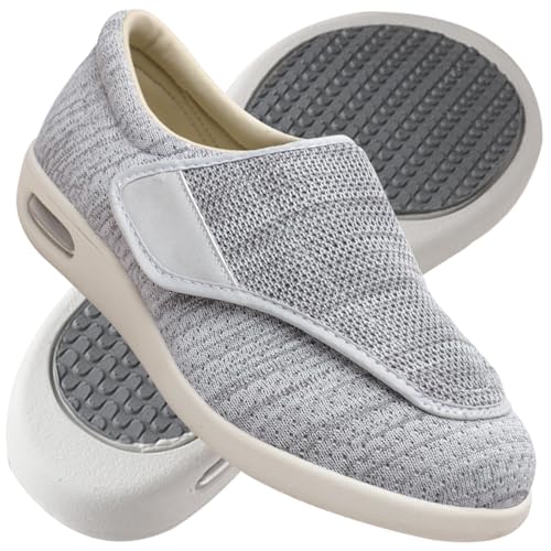 Möge Herren Diabetiker Hausschuhe Extra Breite Diabetiker Schuhe Arthritis Ödem Geschwollene Füße Schuhe Pantoffeln Verstellbar rutschfeste Weit Hausschuhe (Color : LightGrey, Size : 36 EU) von Möge