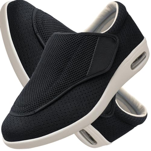 Möge Herren Diabetiker Wanderschuhe Ödem-Schuhe für Geschwollene Füße Fußgewölbe Unterstützung Orthopädische Sneaker Atmungsaktive und Bequeme Schuhe (Color : Black, Size : 43.5 EU) von Möge