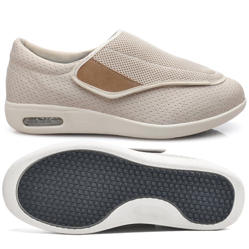 Möge Herren Diabetiker ödeme Schuhe Herren Diabetiker Wanderschuhe Ödem-Schuhe für Geschwollene Füße Fußgewölbe Unterstützung Orthopädische Sneaker (Color : Beige, Size : 44.5 EU) von Möge