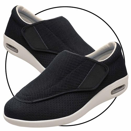 Möge Herren Hausschuhe für zu Reha Geschwollene Füße und fettleibige Schuhe mit großen Füßen Schuhe mit hohem Spann für ältere Menschen Hausschuhe Verstellbare(Color:Black,Size:36 EU) von Möge