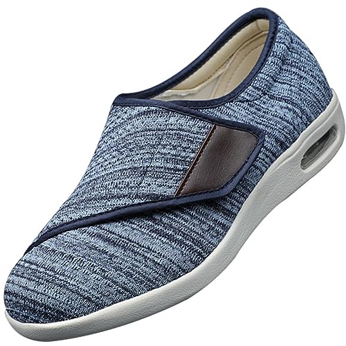 Möge Herren Klettverschluss Hausschuhe Diabetiker Schuhe Pantoletten Orthopädische Sandalen Verbandschuh Weit Verstellbare Geschwollene Füße Gesundheitsschuhe(Color:LightBlue,Size:41 EU) von Möge