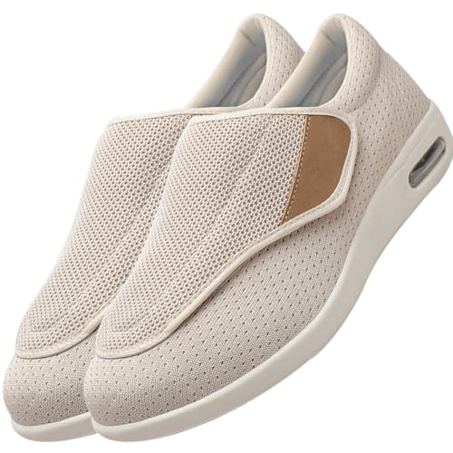 Möge Herren Schuhe mit Klettverschluss Orthopädische Turnschuhe Herren Diabetikerschuhe Schuhe für die Pflege von diabetischen Fußpatienten Rehabilitationsschuhe(Color:Beige,Size:40.5 EU) von Möge