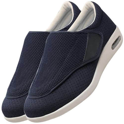 Möge Herren Schuhe mit Klettverschluss Orthopädische Turnschuhe Herren Diabetikerschuhe Schuhe für die Pflege von diabetischen Fußpatienten Rehabilitationsschuhe(Color:Blue,Size:47 EU) von Möge