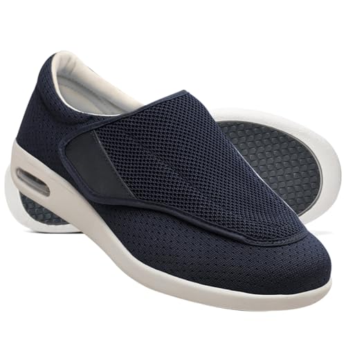 Möge Herren Schuhe mit Klettverschluss Unisex Diabetiker Hausschuhe Extra Wide Fastening Einstellbar Lässig Leichtes An und Ausziehen Sportliche Schuhe (Color : Blue, Size : 45 EU) von Möge