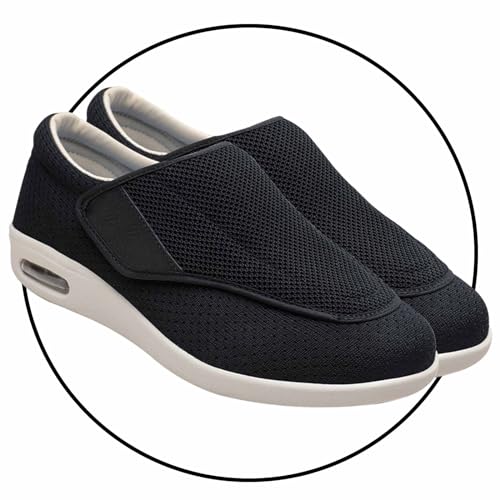 Herren Weit Offene Diabetiker Sandalen Orthopädische mit Klettverschluss Verstellbare Gesundheitsschuhe Verbandschuhe bei geschwollene Füße Ödeme Hausschuhe(Color:Black,Size:35 EU) von Möge