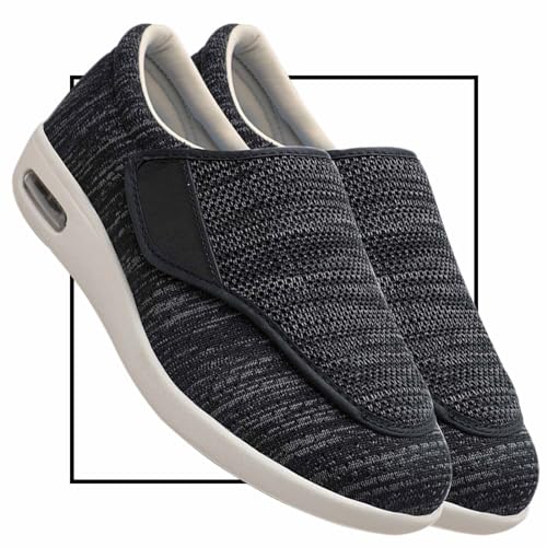 Möge Orthopädische Schuhe Herren Breit Diabetiker Schuhe Schlüpfen Schuhe für Breite Füße Schuhe für Geschwollene Füße Senioren Schuhe mit Klettverschluss Schuhe Herren(Color:BlackGrey,Size:42 EU) von Möge