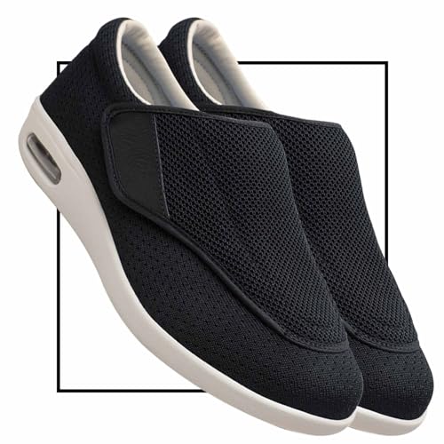 Möge Orthopädische Schuhe Herren Breit Diabetiker Schuhe Schlüpfen Schuhe für Breite Füße Schuhe für Geschwollene Füße Senioren Schuhe mit Klettverschluss Schuhe Herren(Color:Black,Size:42 EU) von Möge