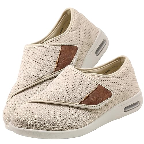 Möge Orthopädische Schuhe zum Gehen Herren Schuhe Extra Breite Füße Diabetiker Hausschuhe mit Breiter Breite Diabetiker Schuhe Herren Extra Weit Klettschuhe Verbandschuh(Beige,39 EU) von Möge