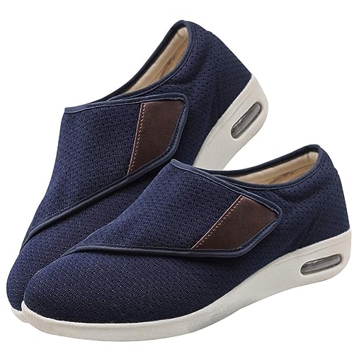 Möge Orthopädische Schuhe zum Gehen Herren Schuhe Extra Breite Füße Diabetiker Hausschuhe mit Breiter Breite Diabetiker Schuhe Herren Extra Weit Klettschuhe Verbandschuh(Blue,44.5 EU) von Möge