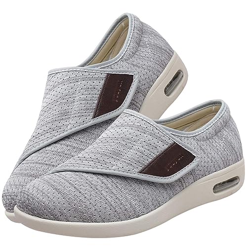 Möge Orthopädische Schuhe zum Gehen Herren Schuhe Extra Breite Füße Diabetiker Hausschuhe mit Breiter Breite Diabetiker Schuhe Herren Extra Weit Klettschuhe Verbandschuh(LightGrey,36 EU) von Möge