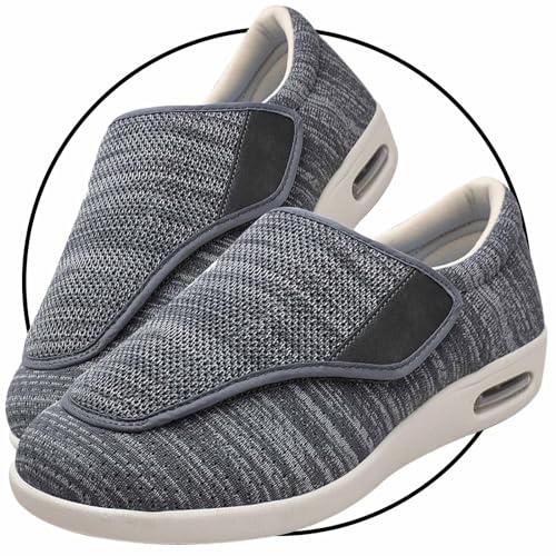 Möge Schuhe Breite Füße Herren Hausschuhe Klettverschluss Senioren Diabetiker Schuhe Herren Geschwollene Füße Ohne Schnuersenkel Slip-on Schuhe Diabetes Walking Schuhe(Color:DarkGrey,Size:44.5 EU) von Möge