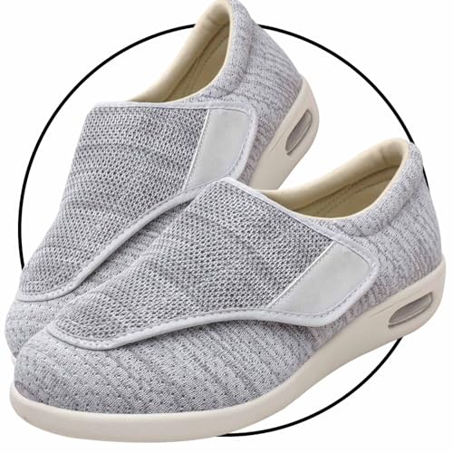 Möge Schuhe Breite Füße Herren Hausschuhe Klettverschluss Senioren Diabetiker Schuhe Herren Geschwollene Füße Ohne Schnuersenkel Slip-on Schuhe Diabetes Walking Schuhe(Color:LightGrey,Size:37.5 EU) von Möge