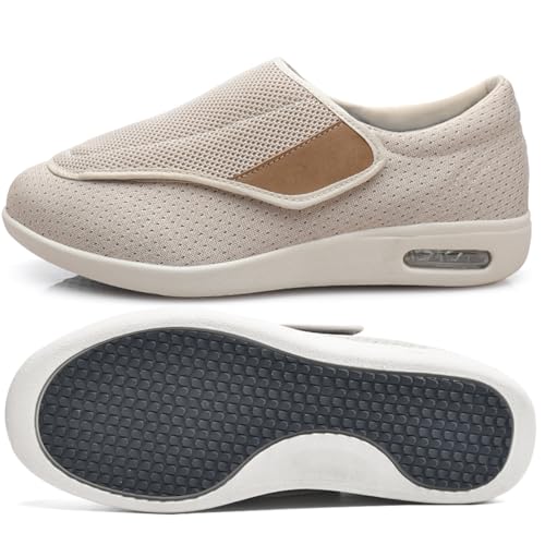 Möge Schuhe Herren Extra Breit Diabetiker Diabetiker Schuhe Herren Damen extra weit Senioren Orthopädische Hausschuhe mit Klettverschluss für geschwollen Füße (Color : Beige, Size : 40 EU) von Möge