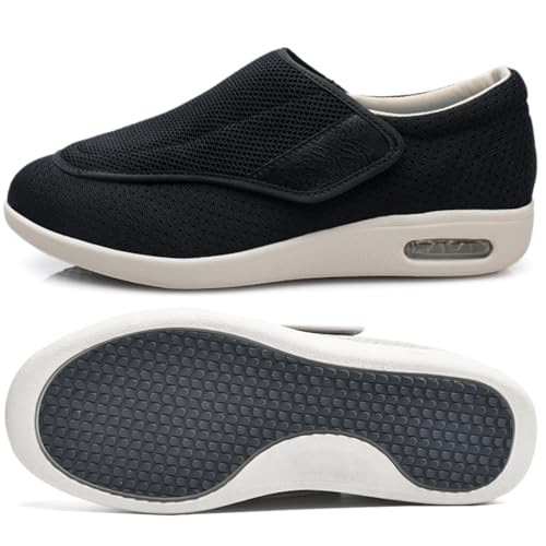 Möge Schuhe Herren Extra Breit Diabetiker Diabetiker Schuhe Herren Damen extra weit Senioren Orthopädische Hausschuhe mit Klettverschluss für geschwollen Füße (Color : Black, Size : 37 EU) von Möge