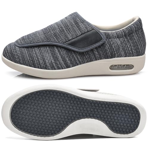 Möge Schuhe Herren Extra Breit Diabetiker Diabetiker Schuhe Herren Damen extra weit Senioren Orthopädische Hausschuhe mit Klettverschluss für geschwollen Füße (Color : DarkGrey, Size : 37.5 EU) von Möge