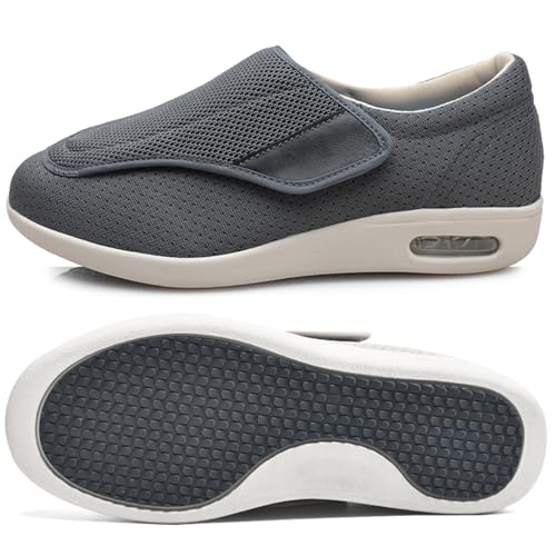 Möge Schuhe Herren Extra Breit Diabetiker Diabetiker Schuhe Herren Damen extra weit Senioren Orthopädische Hausschuhe mit Klettverschluss für geschwollen Füße (Color : Gray, Size : 35 EU) von Möge