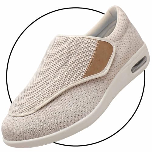 Möge Schuhe Herren Extra Breit Diabetiker Diabetiker Schuhe Herren Extra Breite Füße mit Klettverschluss Schuhe für Geschwollene Füße Ultraleicht rutschfest(Color:Beige,Size:37.5 EU) von Möge