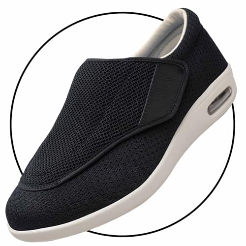 Möge Schuhe Herren Extra Breit Diabetiker Diabetiker Schuhe Herren Extra Breite Füße mit Klettverschluss Schuhe für Geschwollene Füße Ultraleicht rutschfest(Color:Black,Size:38 EU) von Möge