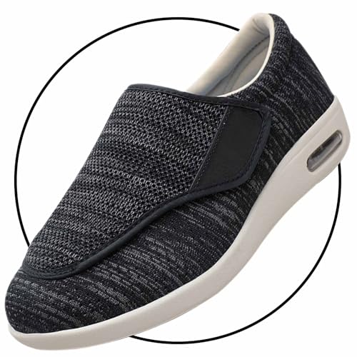 Möge Schuhe Herren Extra Breit Diabetiker Diabetiker Schuhe Herren Extra Breite Füße mit Klettverschluss Schuhe für Geschwollene Füße Ultraleicht rutschfest(Color:BlackGrey,Size:43.5 EU) von Möge