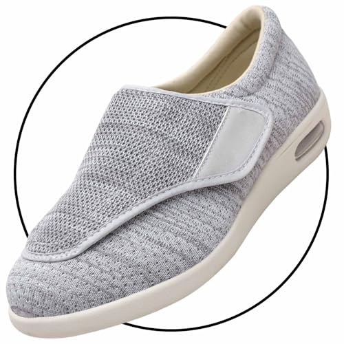 Möge Schuhe Herren Extra Breit Diabetiker Diabetiker Schuhe Herren Extra Breite Füße mit Klettverschluss Schuhe für Geschwollene Füße Ultraleicht rutschfest(Color:LightGrey,Size:36 EU) von Möge