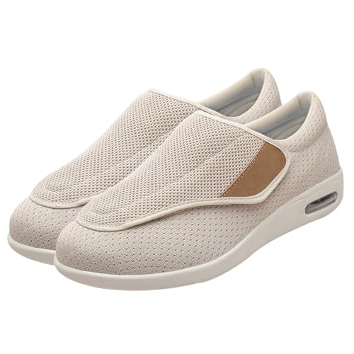 Möge Senioren Schuhe Mit Klettverschluss Herren Diabetiker Hausschuhe Extra Breite Diabetiker Schuhe Arthritis Ödem Geschwollene Füße Schuhe(Color:Beige,Size:37 EU) von Möge