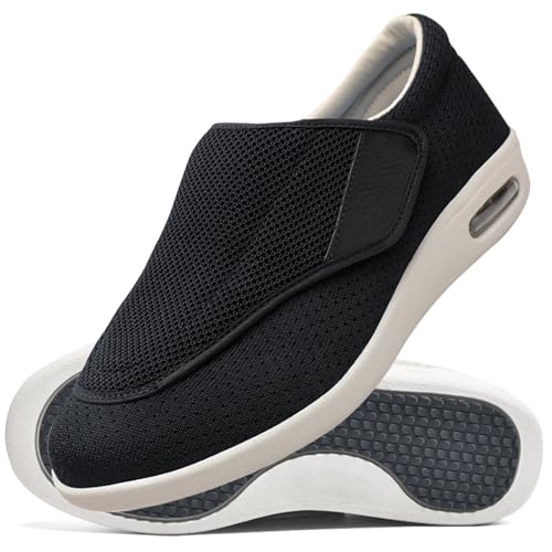 Verbandschuhe Herren Extra Weit Sandalen für Geschwollen Füße Slip On Sneakers Herren Walkingschuhe Extra Weit Business Walkingschuhe Sportschuhe (Color : Black, Size : 39 EU) von Möge