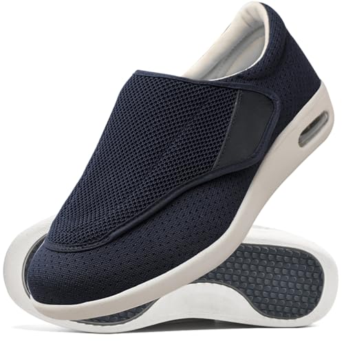 Verbandschuhe Herren Extra Weit Sandalen für Geschwollen Füße Slip On Sneakers Herren Walkingschuhe Extra Weit Business Walkingschuhe Sportschuhe (Color : Blue, Size : 36 EU) von Möge
