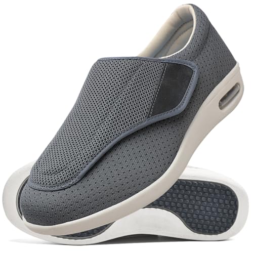 Verbandschuhe Herren Extra Weit Sandalen für Geschwollen Füße Slip On Sneakers Herren Walkingschuhe Extra Weit Business Walkingschuhe Sportschuhe (Color : Gray, Size : 37 EU) von Möge