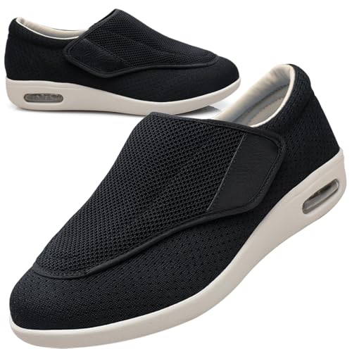 Möge Weit Hausschuhe Diabetikerschuhe für Herren Diabetiker Hausschuhe für Geschwollene Füße Senioren Diabetiker Schuhe Herren Extra Weit Klettverschluss Senioren Schuhe (Color : Black, Size : 36 EU) von Möge