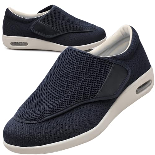 Möge Weit Hausschuhe Diabetikerschuhe für Herren Diabetiker Hausschuhe für Geschwollene Füße Senioren Diabetiker Schuhe Herren Extra Weit Klettverschluss Senioren Schuhe (Color : Blue, Size : 37 EU) von Möge