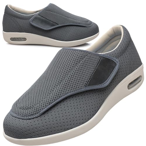 Möge Weit Hausschuhe Diabetikerschuhe für Herren Diabetiker Hausschuhe für Geschwollene Füße Senioren Diabetiker Schuhe Herren Extra Weit Klettverschluss Senioren Schuhe (Color : Gray, Size : 39 EU) von Möge