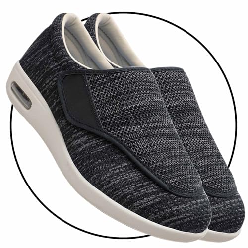 Ohne Schnuersenkel Slip-on Schuhe Diabetiker Sandalen Herren Outdoor Walking Shoes Orthopädische mit Klettverschluss Verstellbare Gesundheitsschuhe geschwollene Füße Reha Schuhe(Color:BlackGrey,Size:3 von Möge