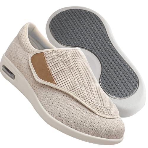 Schuhe Geschwollene Füße Diabetiker Schuhe Herren Geschwollene Füße Diabetes Walking Schuhe Bogen Unterstützung Orthopädische Turnschuhe (Color : Beige, Size : 45 EU) von Möge