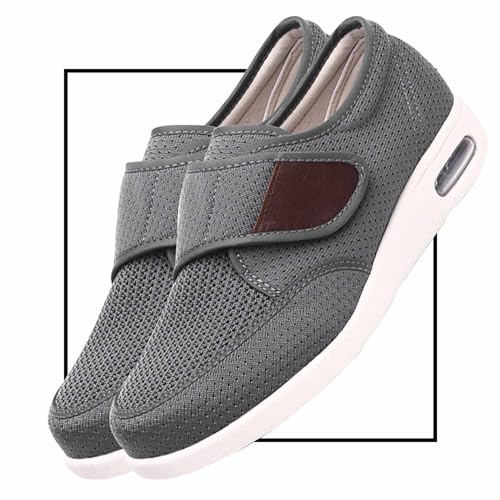 Senioren Schuhe mit Klettverschluss Schuhe Herren Slip On Sneaker Fitness Turnschuhe Atmungsaktiv Ohne Schnürsenkel Walkingschuhe Hand-Free Freizeit Schlupfschuhe für Gym ( Color : Gray , Size : 43.5 von Möge