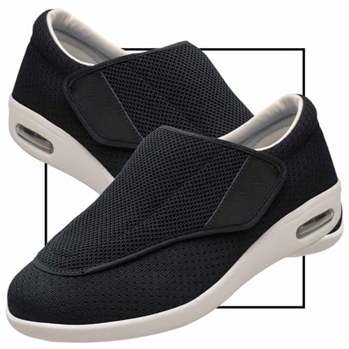 Slip On Loafer für Herren Diabetiker Sandalen Herren Extra Weit Orthopädische Schuhe mit Klettverschluss Verstellbare Gesundheitsschuhe Bequemer Rehaschuhe(Color:Black,Size:36 EU) von Möge