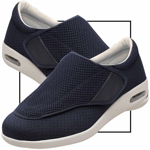 Slip On Loafer für Herren Diabetiker Sandalen Herren Extra Weit Orthopädische Schuhe mit Klettverschluss Verstellbare Gesundheitsschuhe Bequemer Rehaschuhe(Color:Blue,Size:43 EU) von Möge