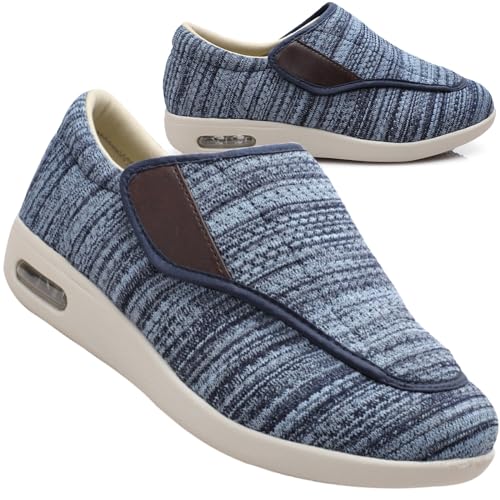 Slip On Loafer für Herren Diabetiker Schuhe Herren Extra Breit Klettverschluss Schuhe Für Geschwollene Füße Leicht Gesundheitsschuhe Senioren rutschfest Turnschuhe ( Color : LightBlue , Size : 35 EU ) von Möge