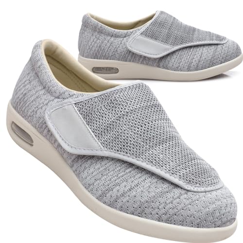 Slip On Loafer für Herren Diabetiker Schuhe Herren Extra Breit Klettverschluss Schuhe Für Geschwollene Füße Leicht Gesundheitsschuhe Senioren rutschfest Turnschuhe ( Color : LightGrey , Size : 36 EU ) von Möge