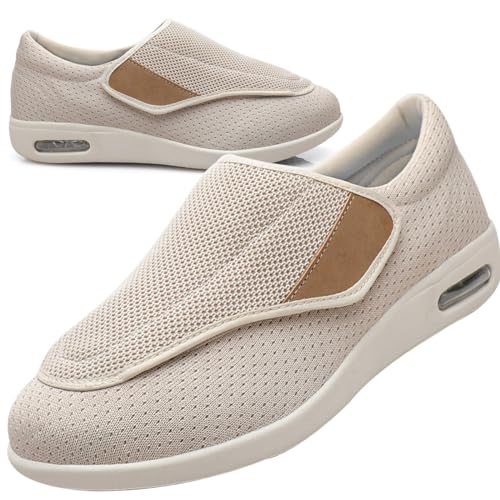 Weit Hausschuhe Diabetikerschuhe für Herren Diabetiker Hausschuhe für Geschwollene Füße Senioren Diabetiker Schuhe Herren Extra Weit Klettverschluss Senioren Schuhe ( Color : Beige , Size : 37.5 EU ) von Möge