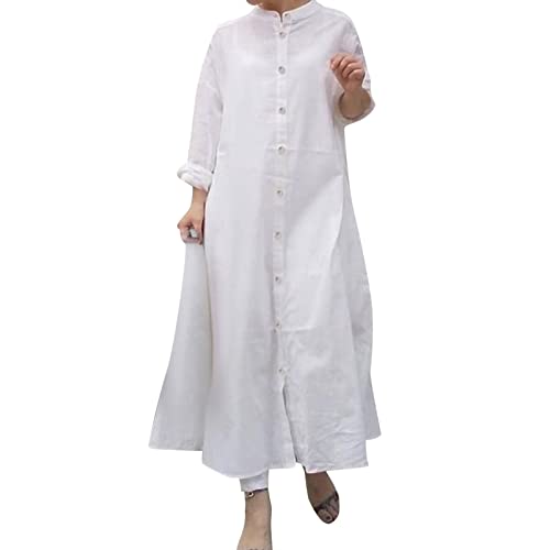 Damen Muslimisches Kleid Muslimische Robe mit Hijab Muslimkleid Robe Langarm Einfarbig Gebet Abaya Kleid Islamischer Naher Osten Dubai Türkei Arabische Muslim Kaftan Kleid Für Ramadan (W9-White, M) von Moginp