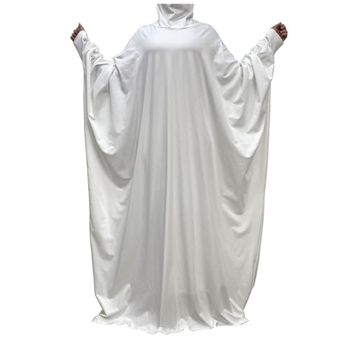 Muslimische Kleider für Damen Muslimische Robe mit Hijab Türkische Robe Muslimische Robe Gebet Abaya Kleid Islamischer Naher Osten Dubai Türkei Arabische Muslim Kaftan Kleid Für (X10-White, One Size) von Moginp