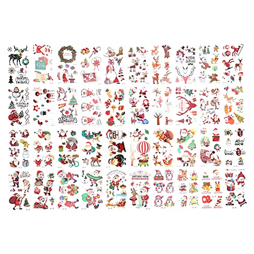 40 Blatt Temporäre Tattoo-Aufkleber Für Weihnachten, Langlebiges, Beschichtetes Papier, Wasserfest, Für Kinder, Cartoon-Tattoo-Aufkleber-Set, Einfache Entfernung, Gefälschte Tatoo-Aufkleber Für Weihna von Mokernali