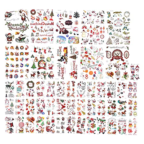 50 Stück Temporäre Tattoos, Niedliches Weihnachtsmann-Muster, Wasserdicht, Temporäre Fake-Tattoo-Aufkleber, Einfache Entfernung, Hautfreundliche Tattoo-Aufkleber Für Weihnachtsdekoration von Mokernali