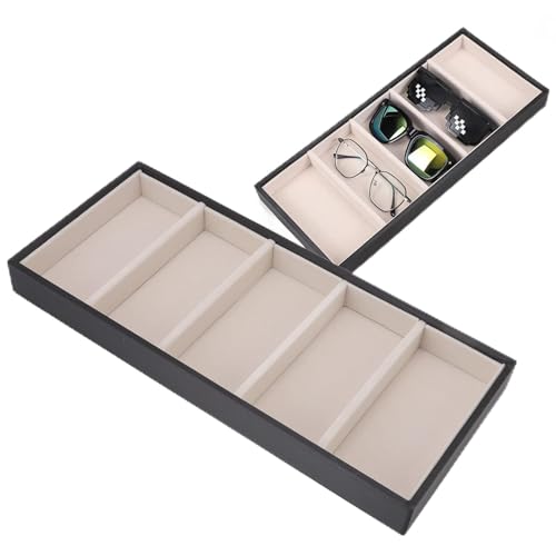 Brillen Display Organizer, Sonnenbrillen Display Brillen Etuis, 5 Gitter Sonnenbrillen Display Box aus Leder und MDF, Brillenhalter Aufbewahrungsbox, für Brillen, Uhren, Armbänder, Halsketten(schwarz) von Mokernali