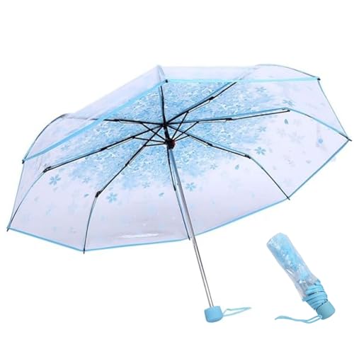 Transparenter Regenschirm, Taschenschirm Automatik Transparent, Klarer Regenschirm mit Blumen, Ultra Leicht, Taschenschirm Durchsichtig Automatik, 93 cm, für Fotografie, Partys, Hochzeiten(Blau) von Mokernali