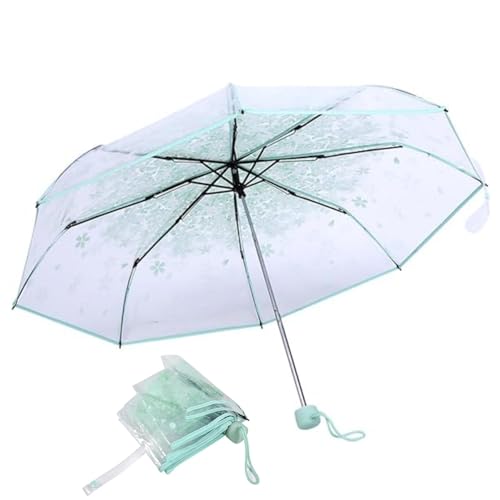 Transparenter Regenschirm, Taschenschirm Automatik Transparent, Klarer Regenschirm mit Blumen, Ultra Leicht, Taschenschirm Durchsichtig Automatik, 93 cm, für Fotografie, Partys, Hochzeiten(Grün) von Mokernali